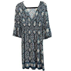 Max Edition Blue Sheath Dress with V-Neck and Bishop Sleeves XL